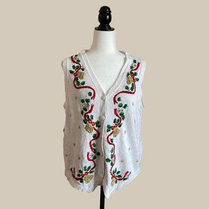 OHI Vintage Embroidered Ugly Knit Christmas Vest